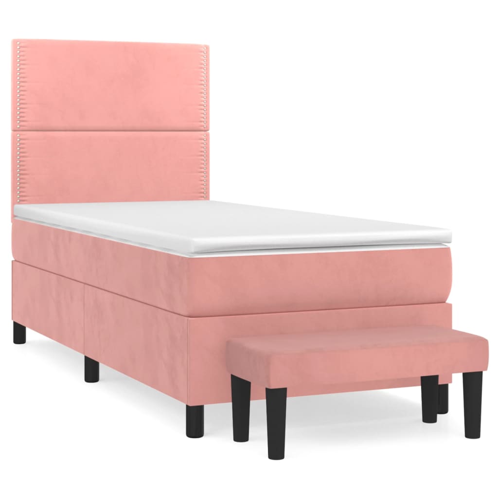vidaXL Boxspringbett mit Matratze Rosa 80x200 cm Samt - Image 2