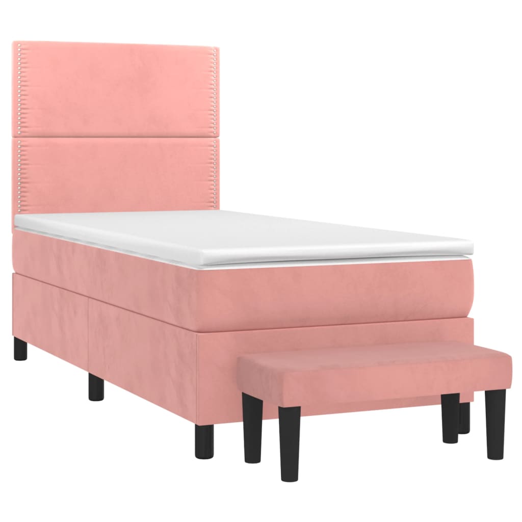 vidaXL Boxspringbett mit Matratze Rosa 80x200 cm Samt - Image 3