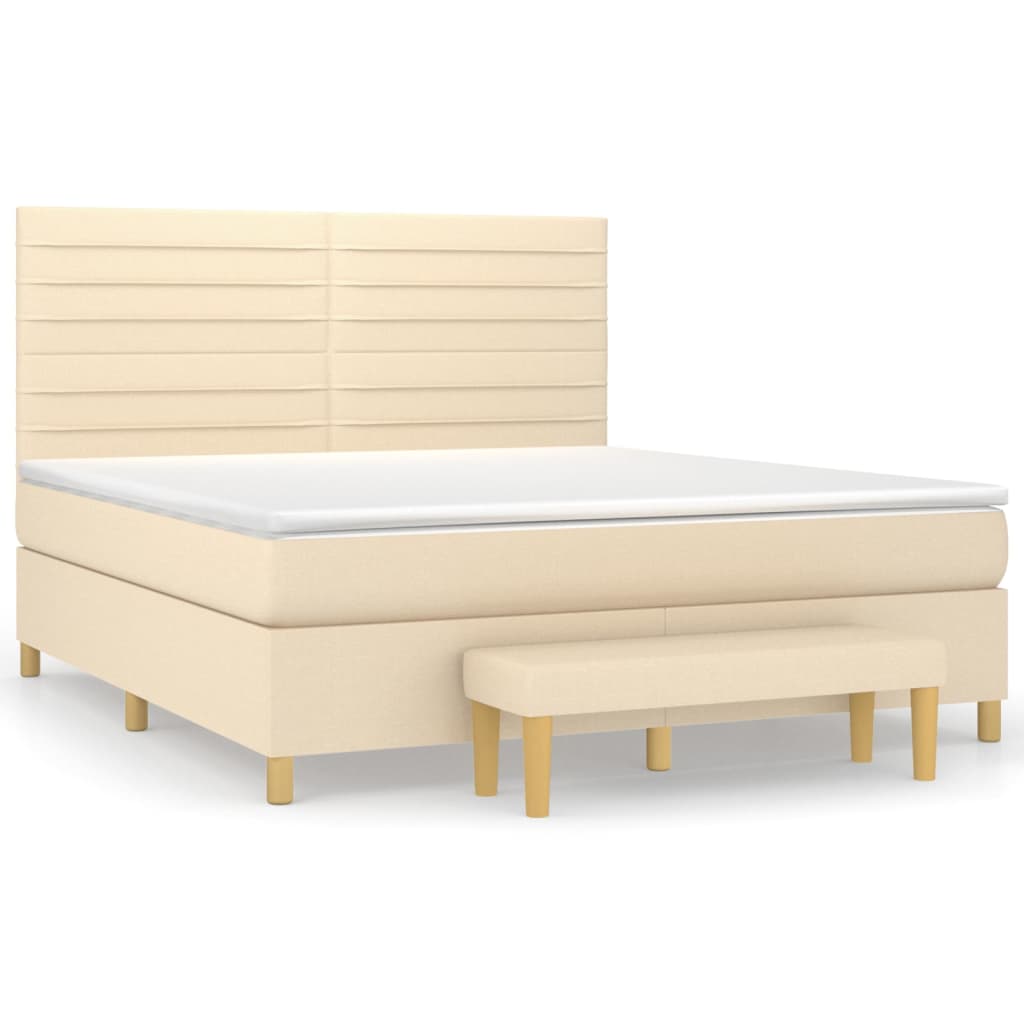 vidaXL Boxspringbett mit Matratze Creme 180x200 cm Stoff - Image 2