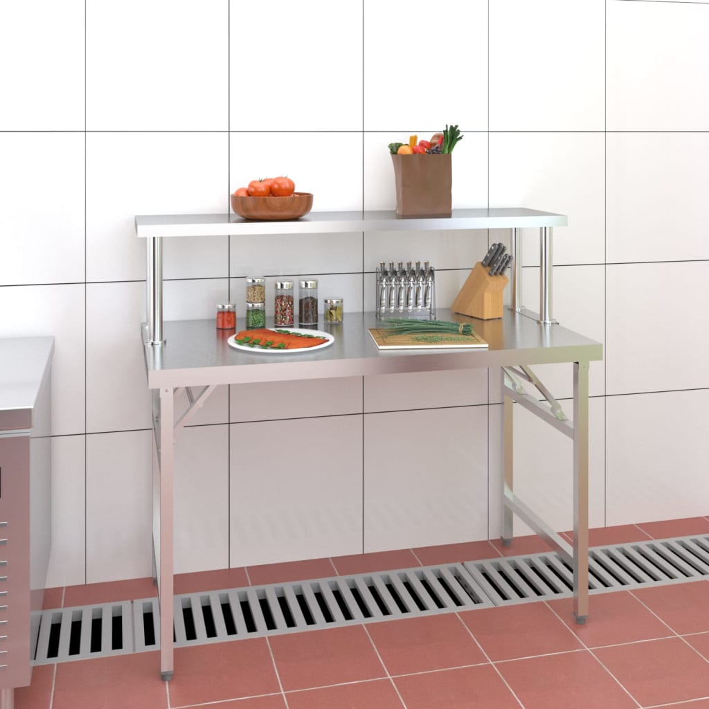 vidaXL Table de travail de cuisine avec étagère 120x60x115 cm Inox