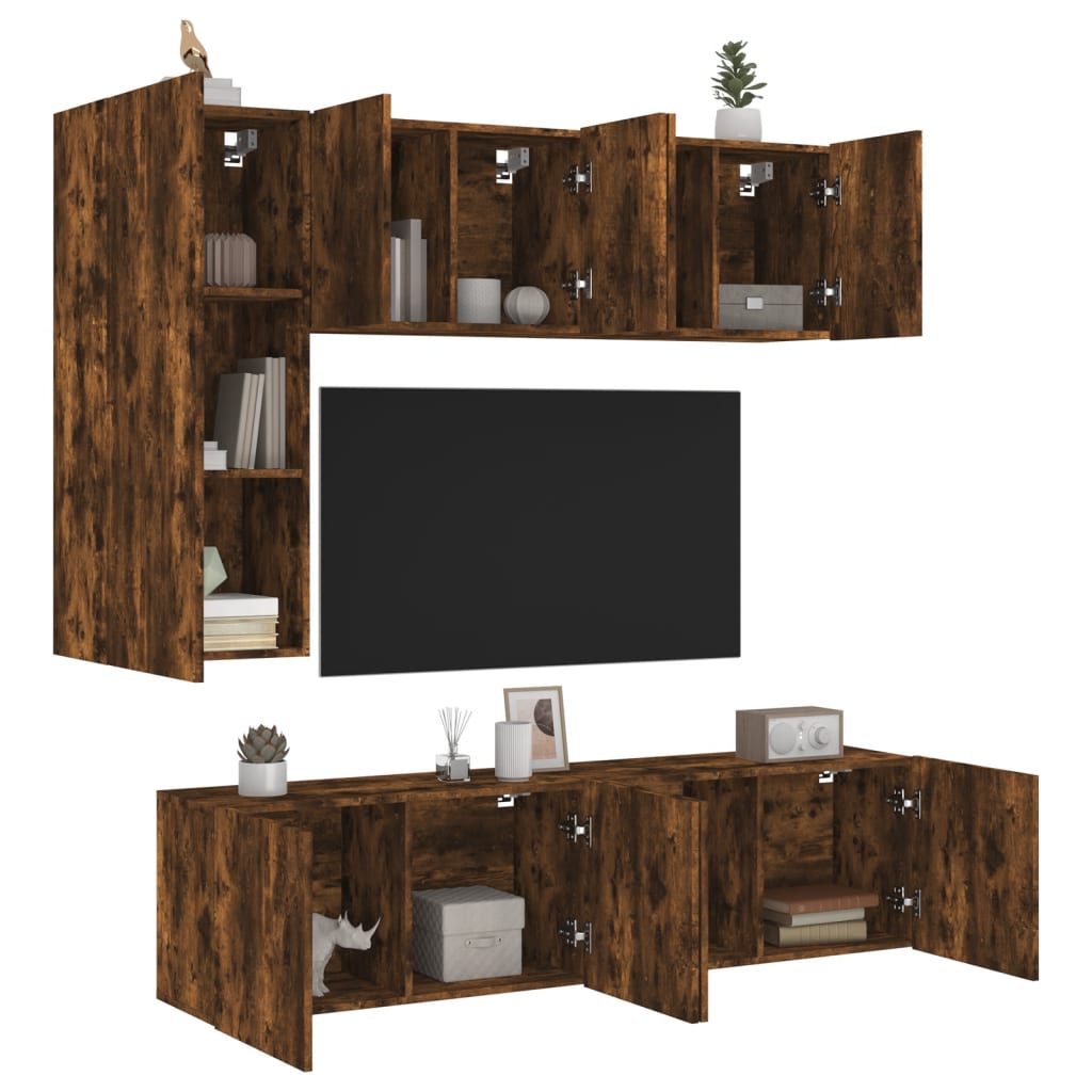 vidaXL Unités murales TV 5 pcs chêne fumé bois d'ingénierie