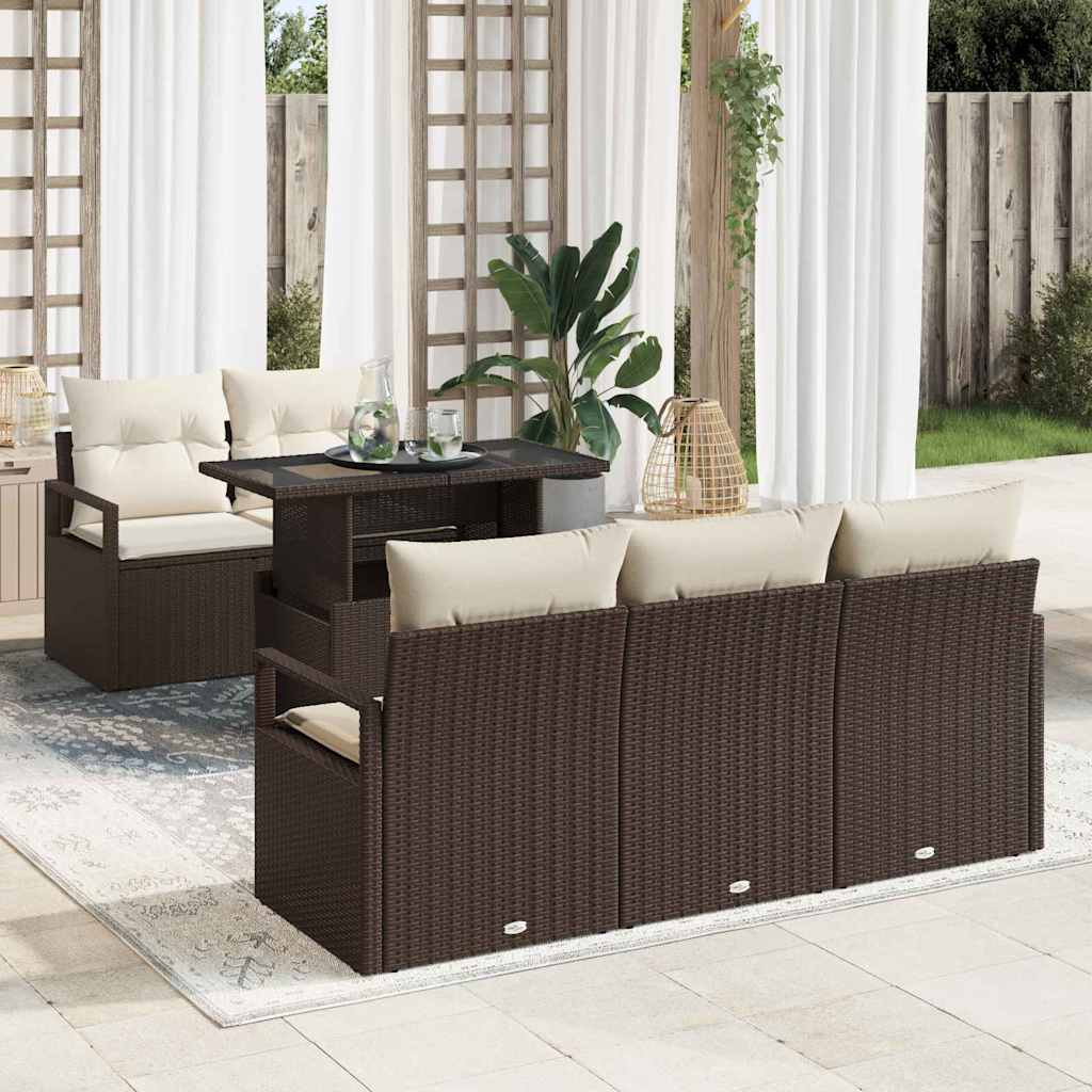 vidaXL Sofa Set mit Kissen 6 pcs Braun und Creme Poly-Rattan