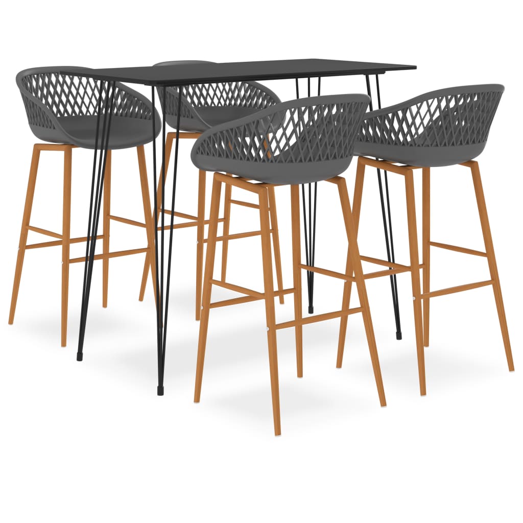 vidaXL Mesa alta y taburetes de bar 5 piezas negro y gris