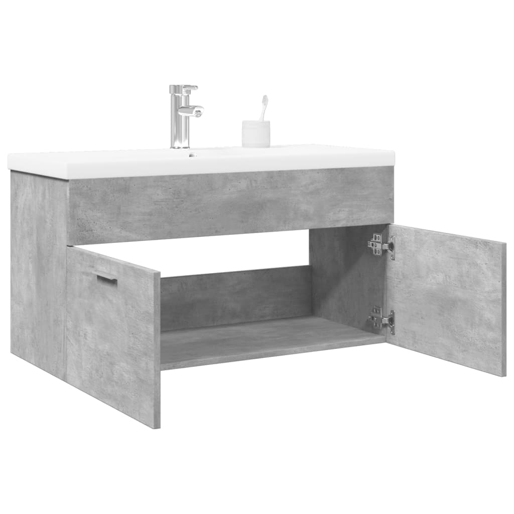 vidaXL Armoire lavabo de salle de bain avec bassin intégré gris béton