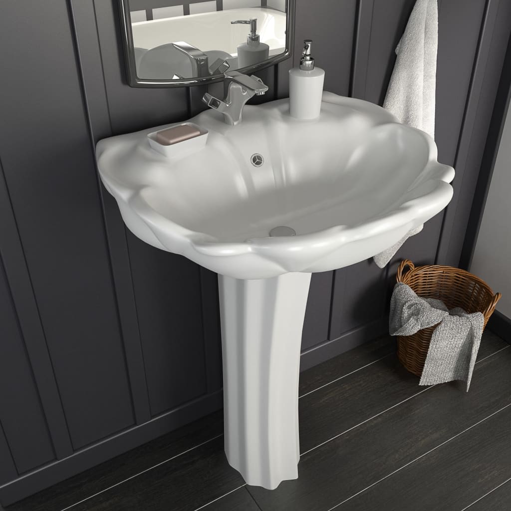 vidaXL Freistehendes Waschbecken mit Säule Keramik Weiß 580x510x200 mm