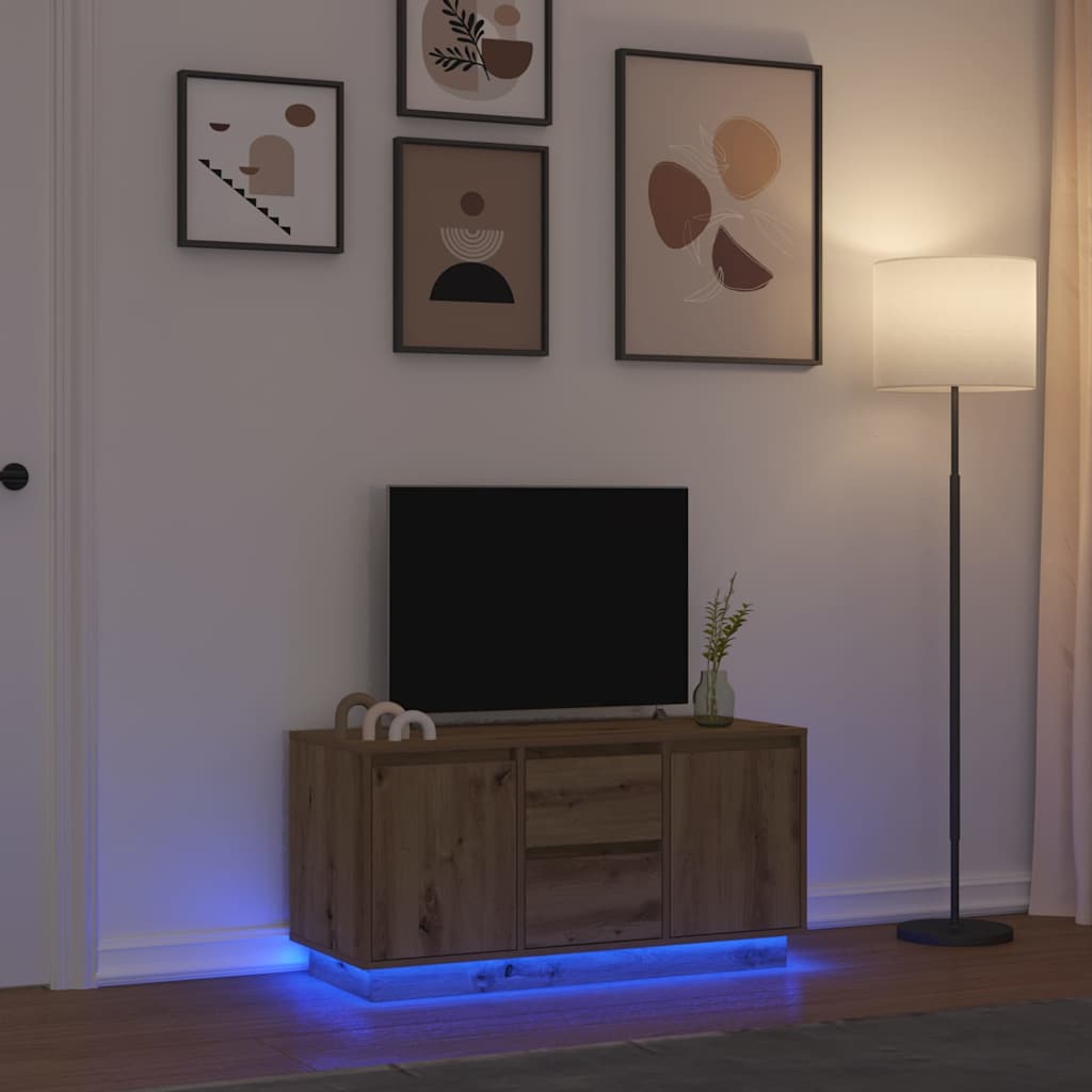 vidaXL Meuble TV avec éclairages LED chêne artisanal 100x41x50 cm