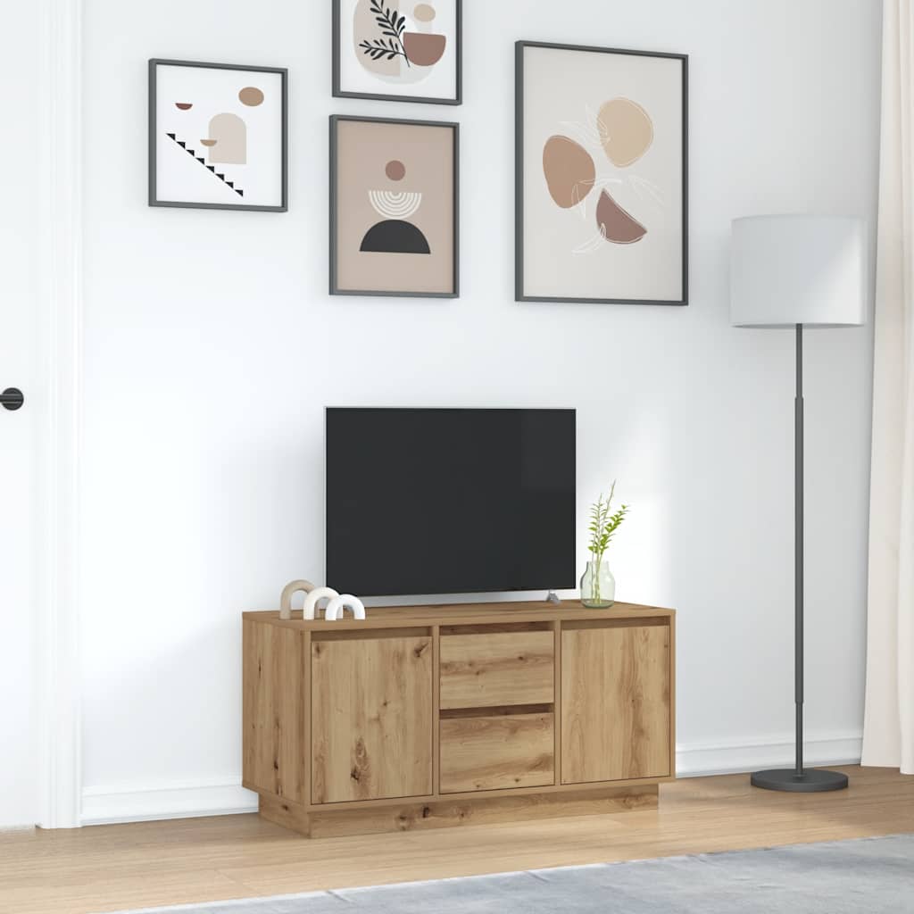vidaXL Mueble de TV con luces LED roble artesanal 100x41x50 cm - Image 4