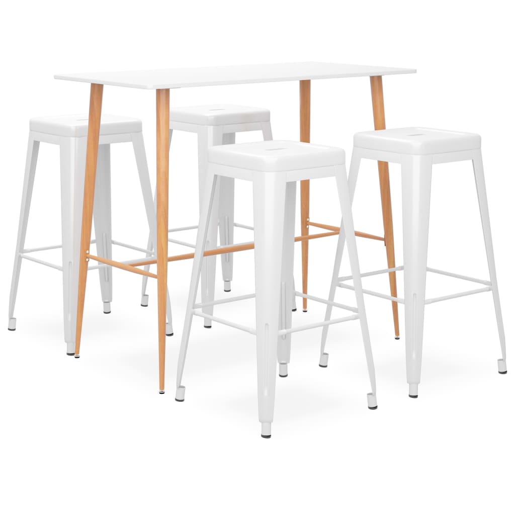 vidaXL Mesa alta y taburetes de bar 5 piezas blanco