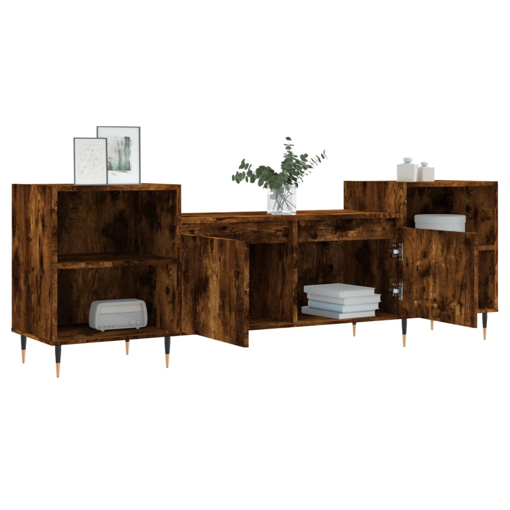 vidaXL Mueble para TV madera contrachapada roble ahumado 160x35x55 cm - Image 4