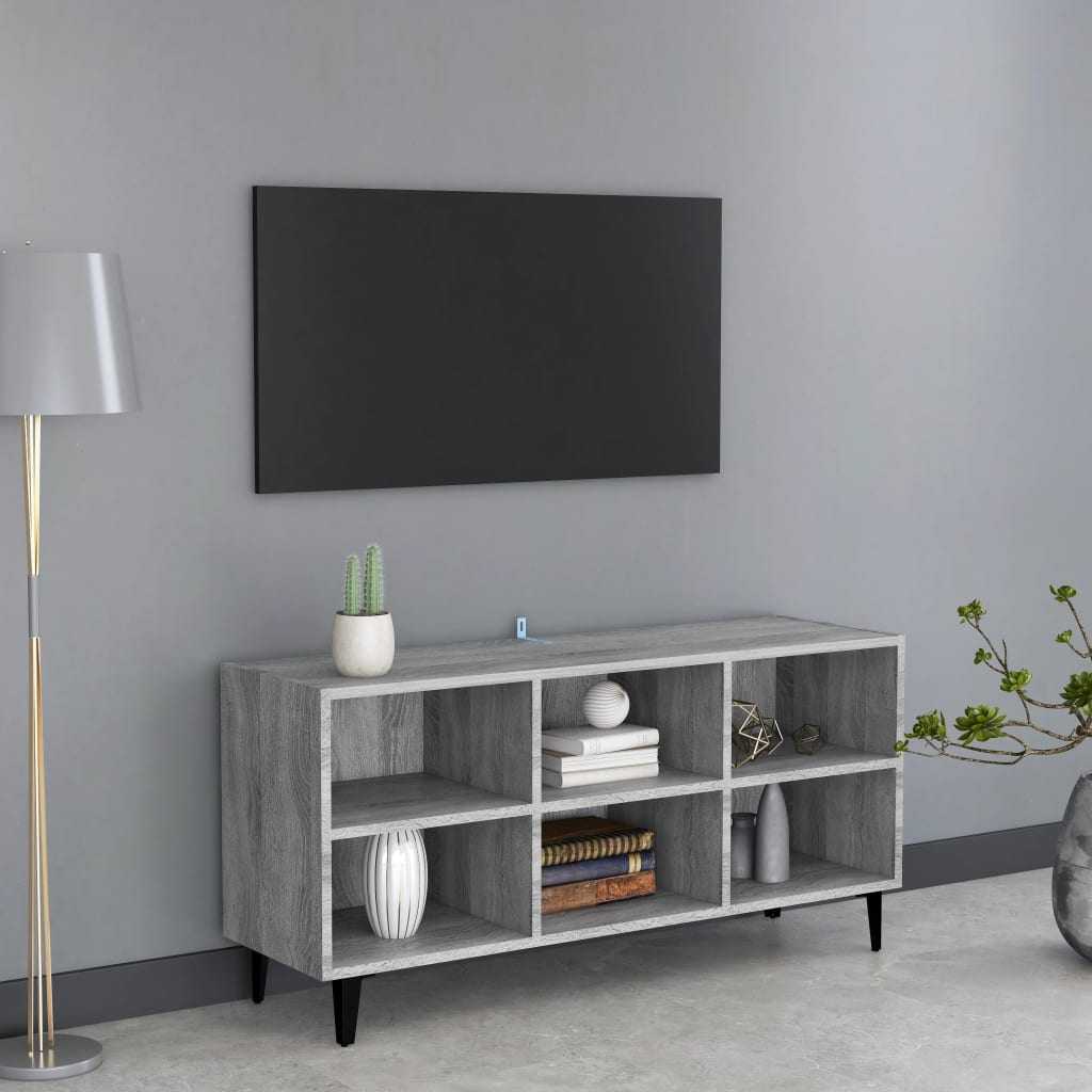 vidaXL Meuble TV avec pieds en métal Sonoma gris 103,5x30x50 cm