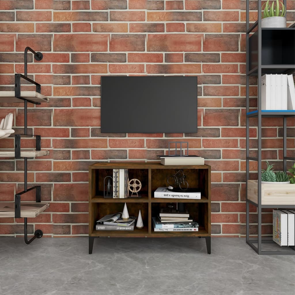 vidaXL Meuble TV avec pieds en métal Chêne fumé 69,5x30x50 cm