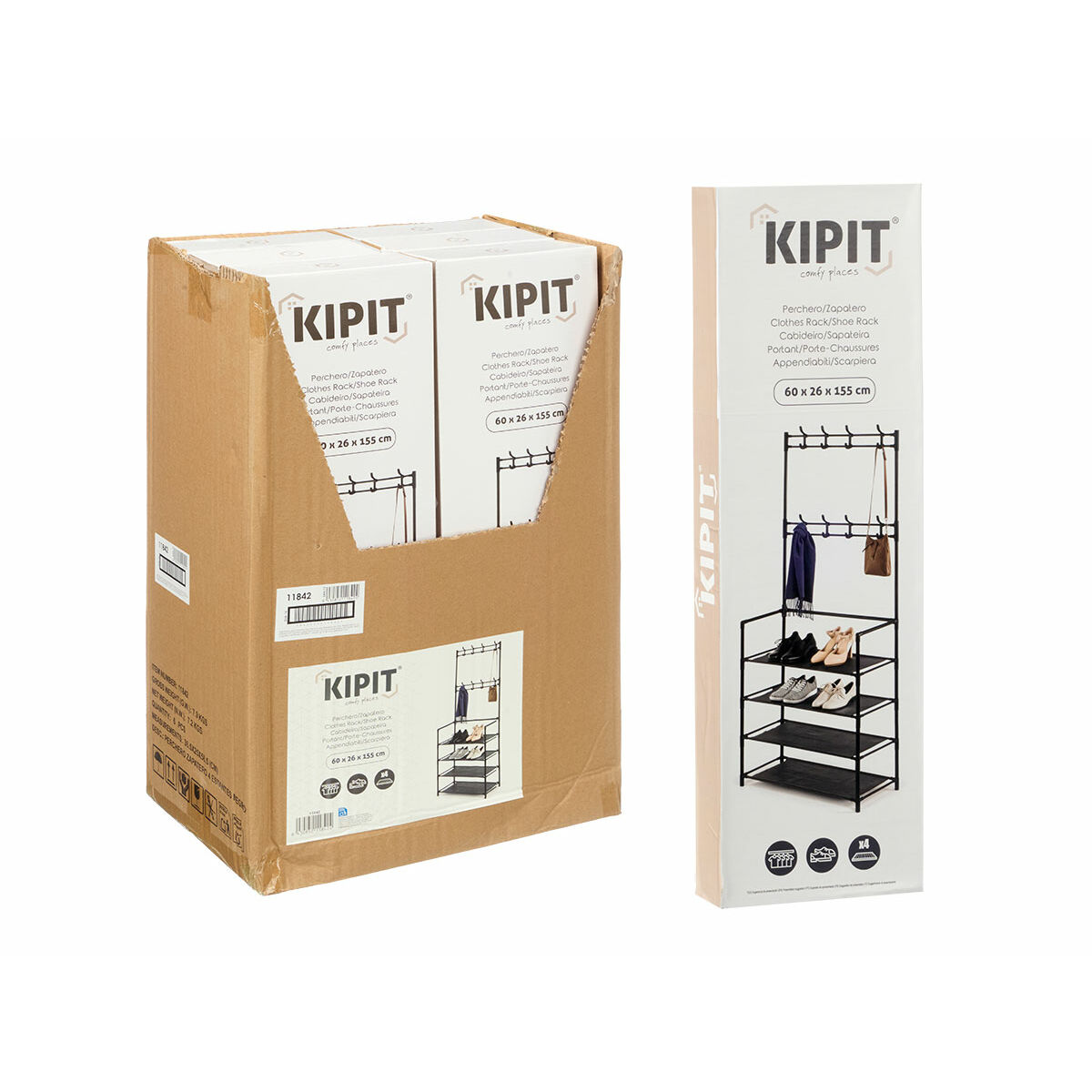 Appendiabiti con ripiano Kipit Nero Metallo 60 x 26 x 155 cm - Image 3