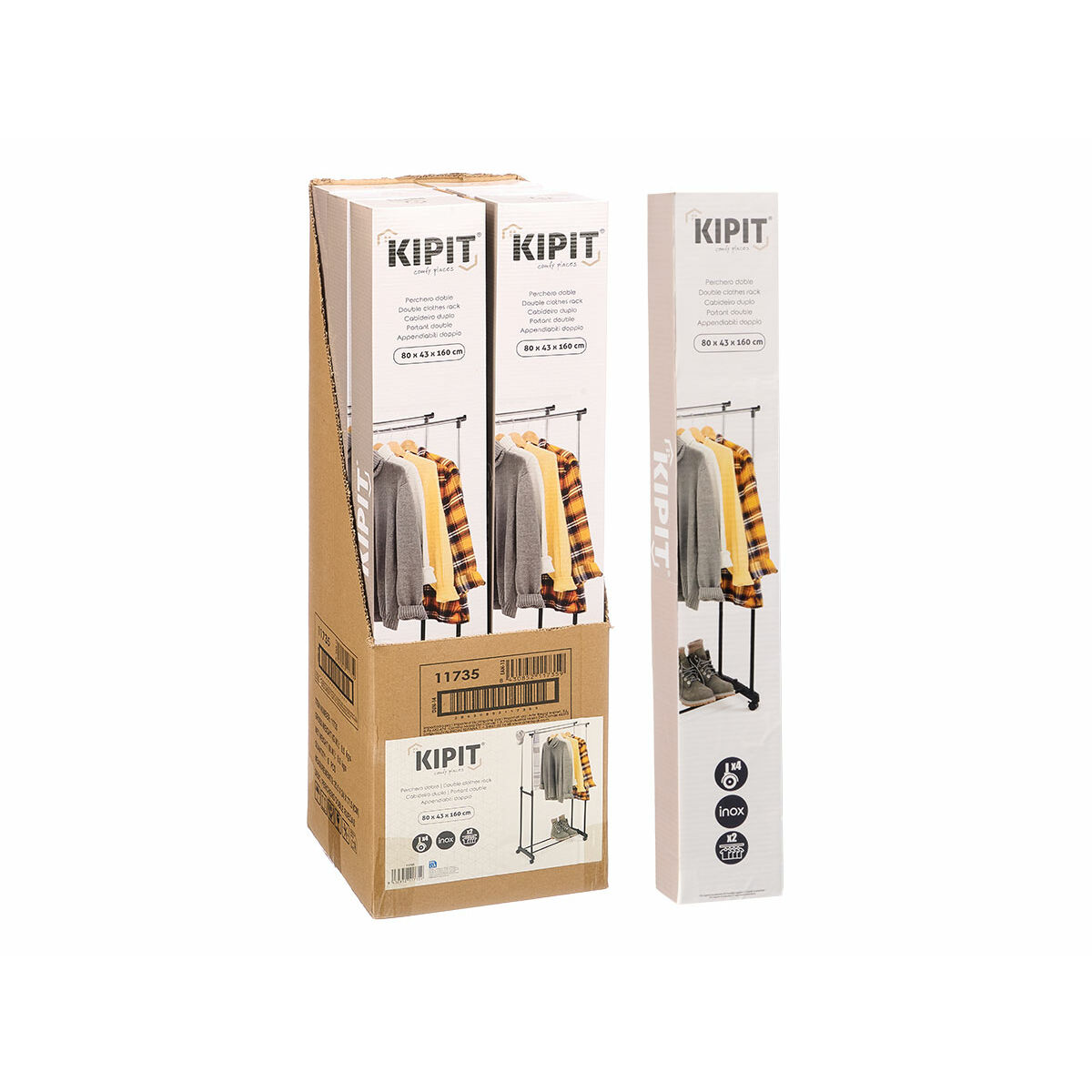 Appendiabiti con ruote Kipit Nero Acciaio inossidabile Plastica 80 x 43 x 160 cm - Image 3