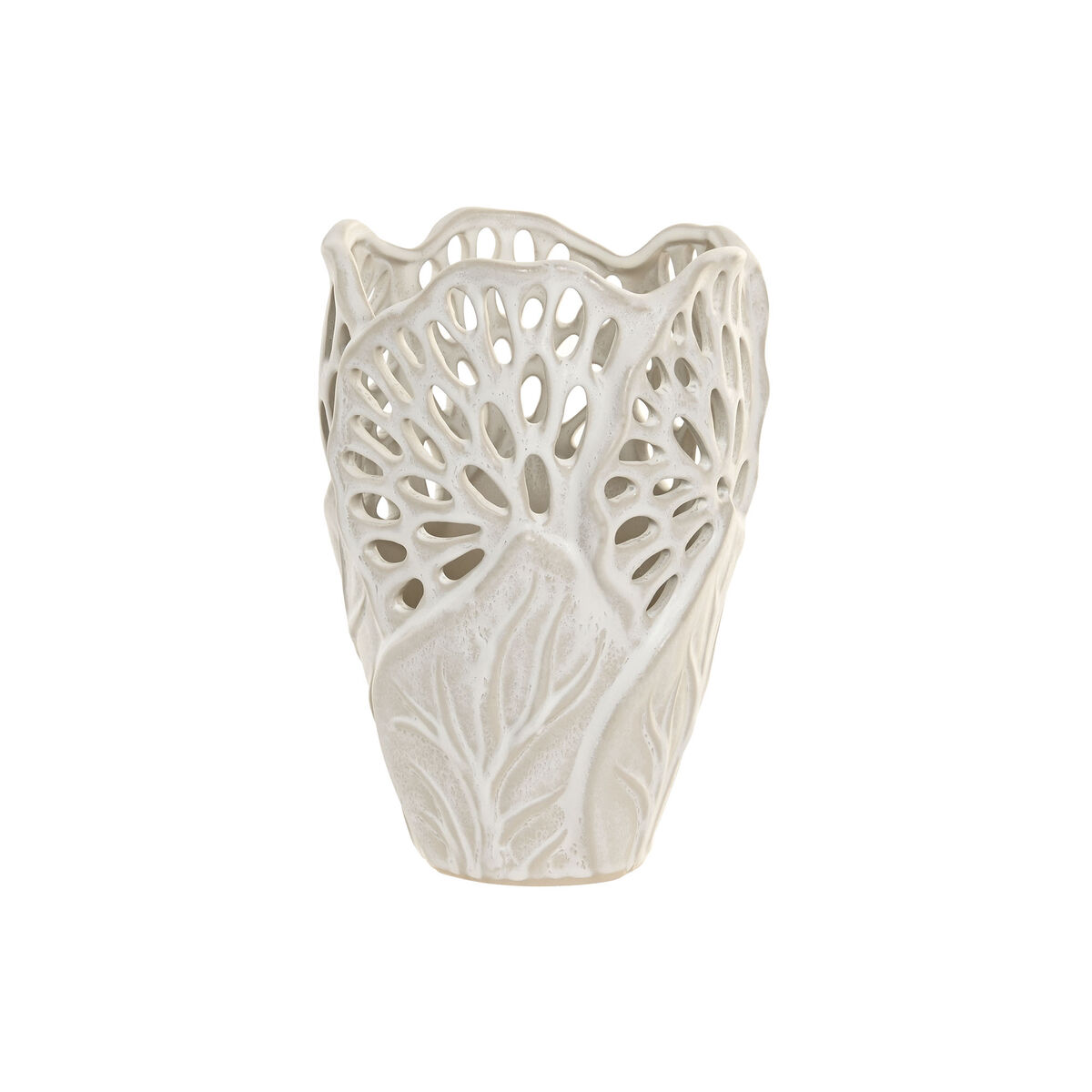 Vaso Home ESPRIT Bianco Ceramica Foglia della pianta 18 x 18 x 25 cm