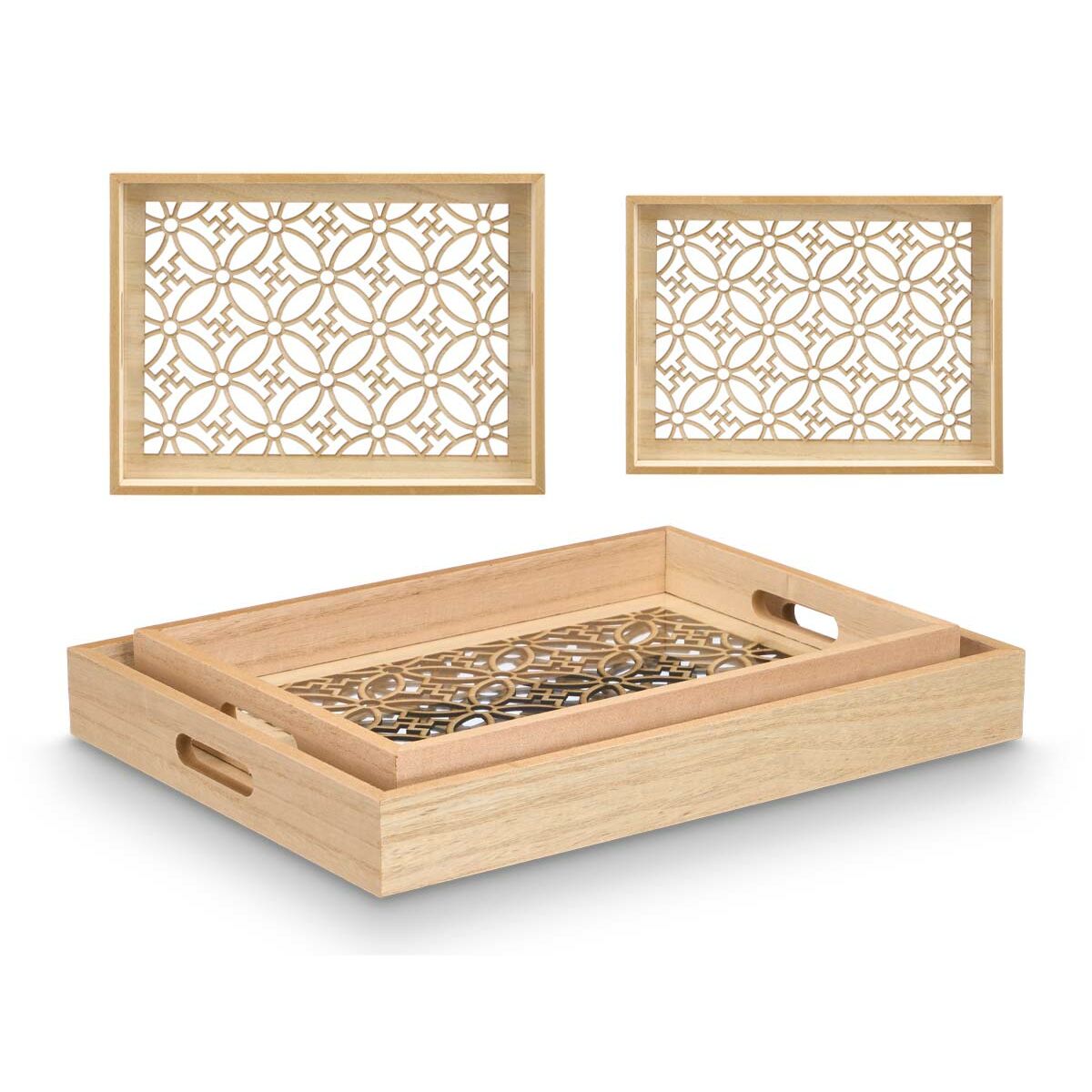 Set di Vassoi Gift Decor Marrone Trasparente Legno Vetro Fiore 2 Pezzi