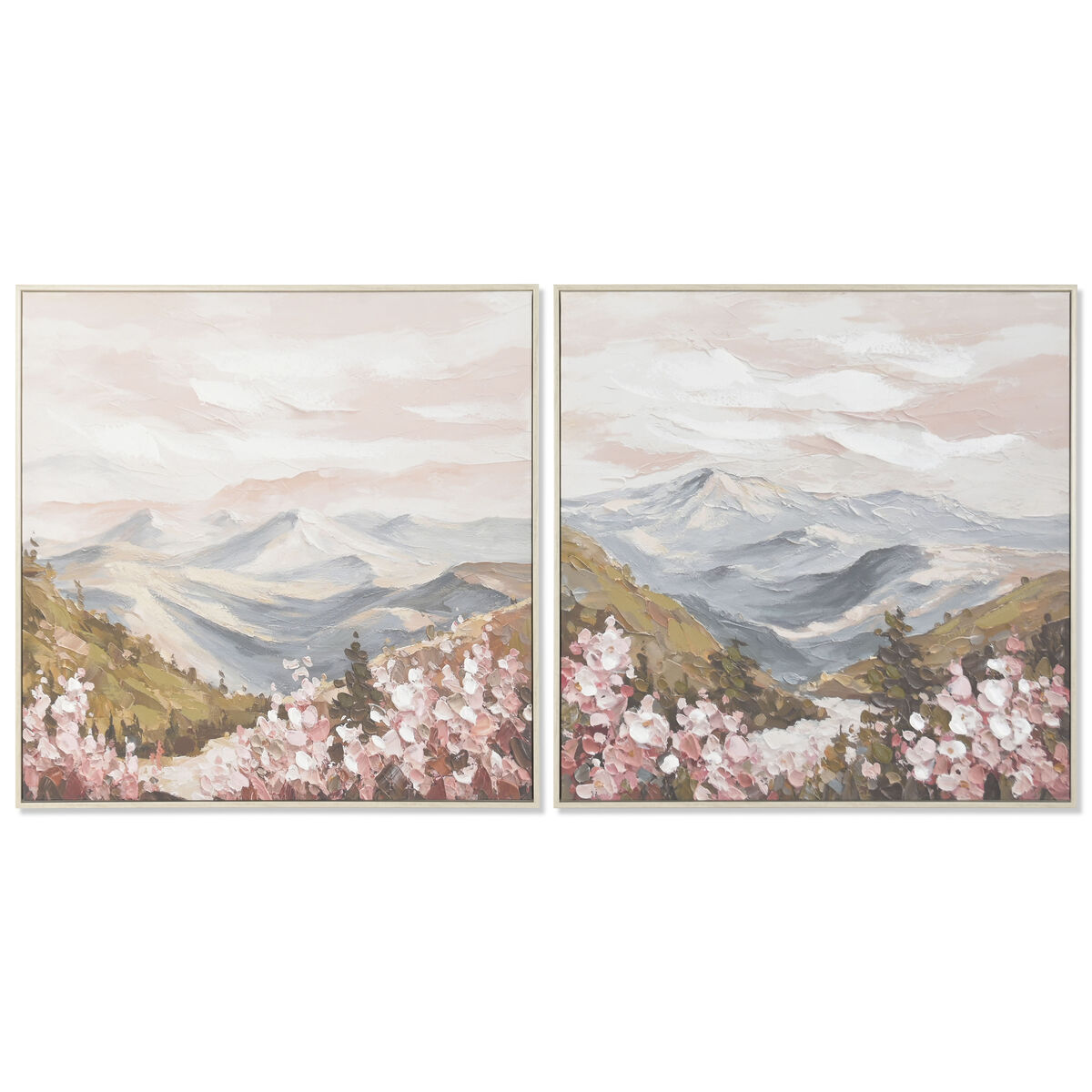 Tela Home ESPRIT Bianco Rosa Montagna 80 x 3,5 x 80 cm (2 Unità)