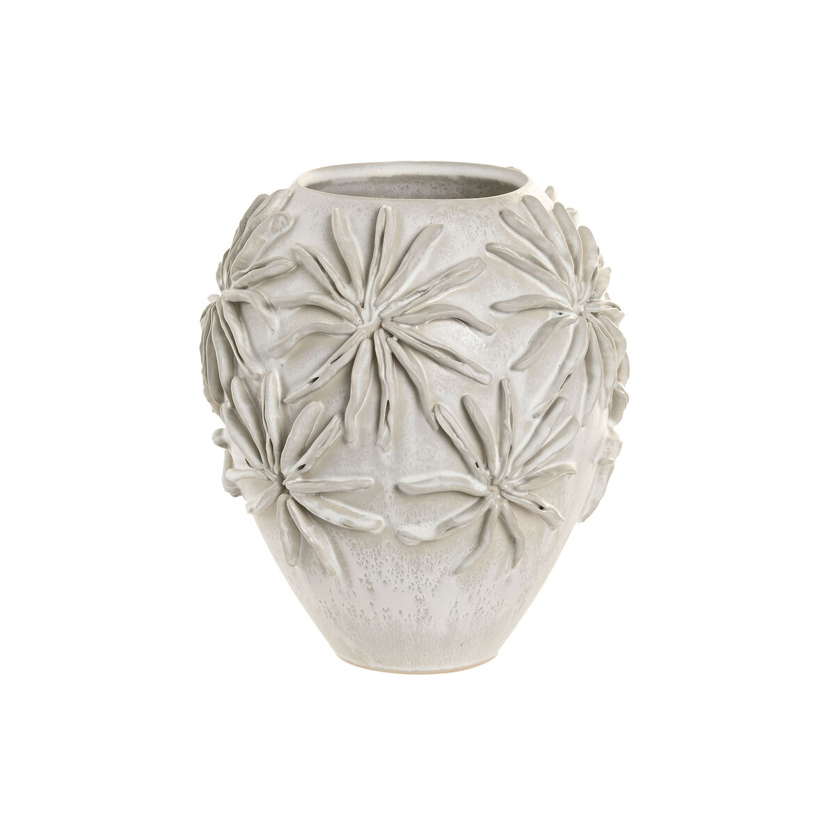 Vaso Home ESPRIT Bianco Ceramica Stile artigianale Foglia della pianta 22 x 22 x 25 cm