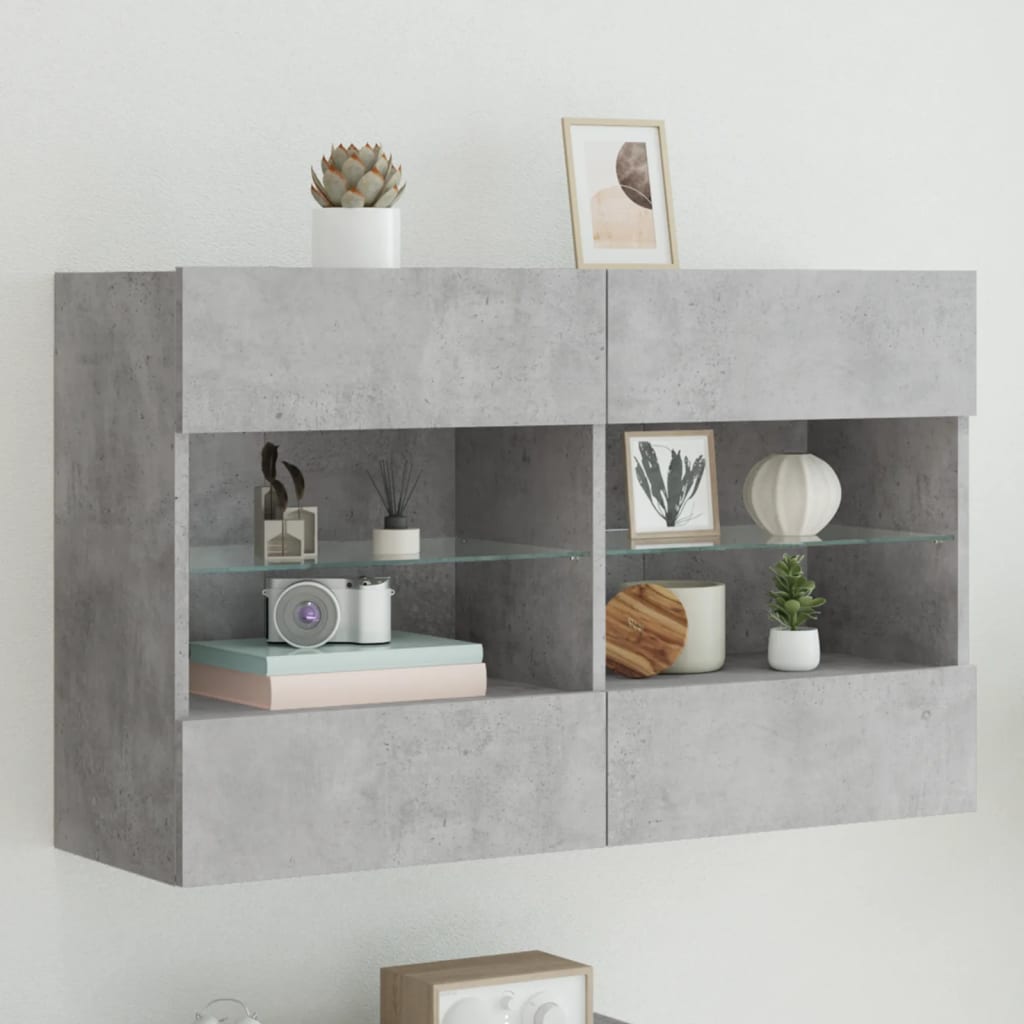 vidaXL Mueble TV de pared con luces LED gris hormigón 98,5x30x60,5 cm