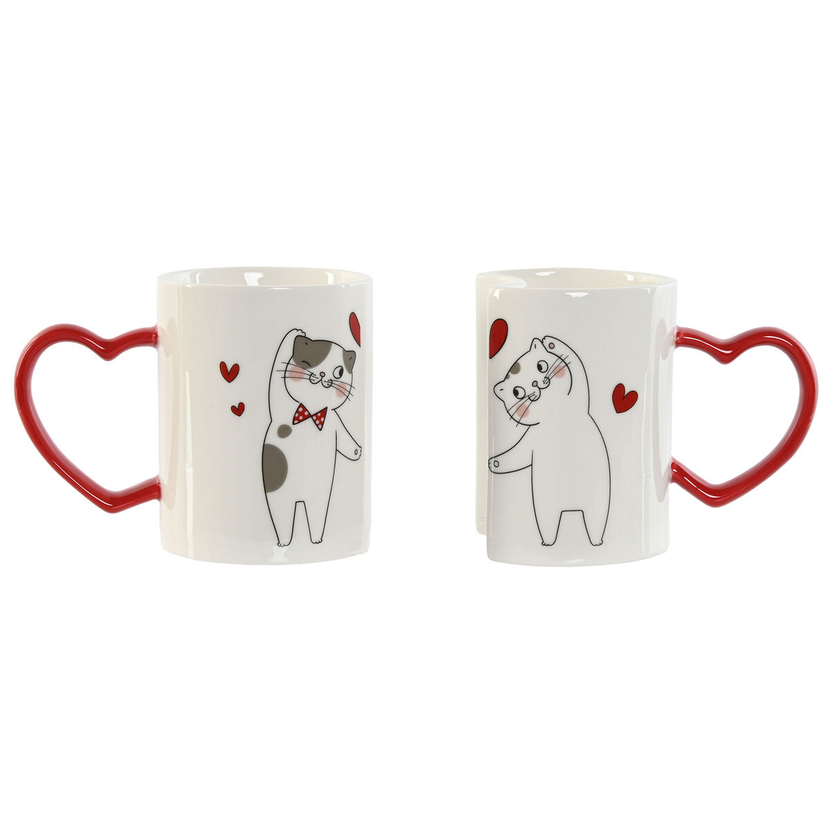 Set di 2 Tazze Mug Home ESPRIT Love Bianco Rosso Gatti