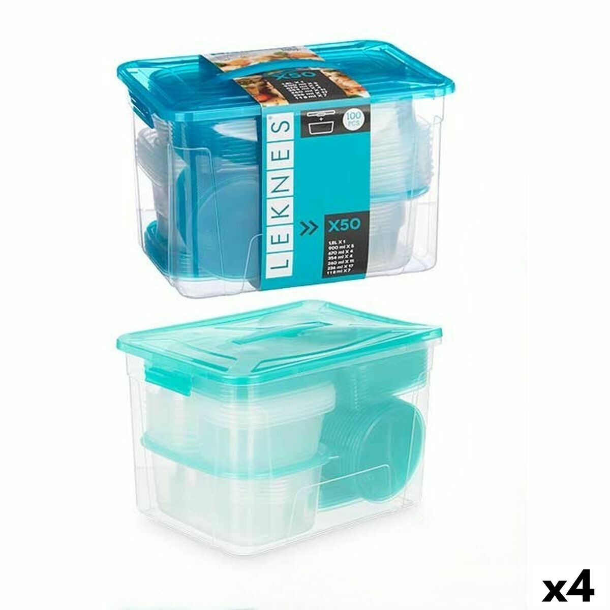 Set di scatole porta pranzo Leknes Azzurro Verde polipropilene 50 Pezzi (4 Unità)