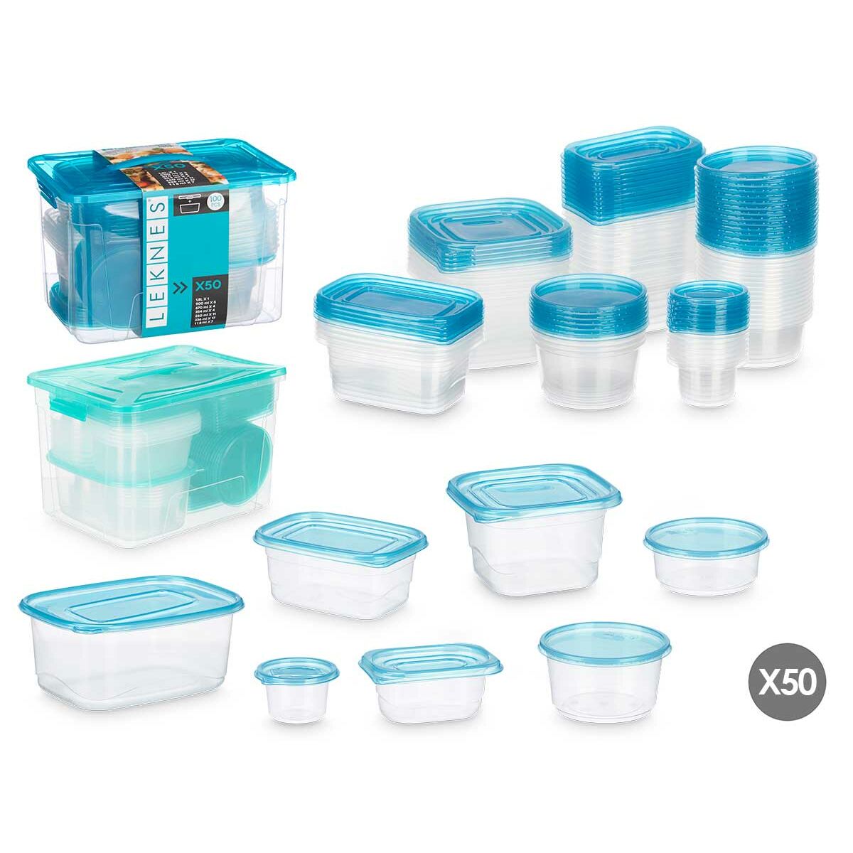Set di scatole porta pranzo Leknes Azzurro Verde polipropilene 50 Pezzi (4 Unità) - Image 4
