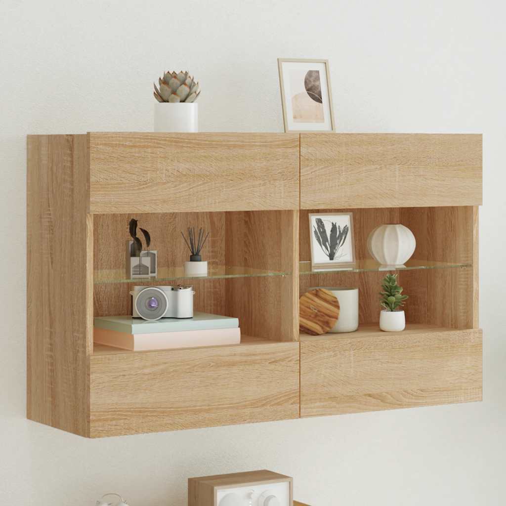 vidaXL Mueble TV de pared con luces LED roble Sonoma 98,5x30x60,5 cm