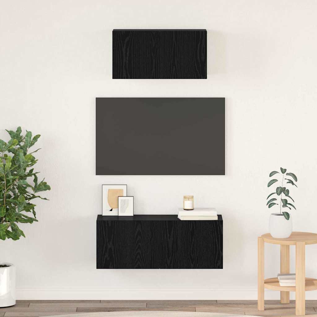 vidaXL Conjunto de mueble de TV 2 pcs Roble Negro Madera de ingeniería