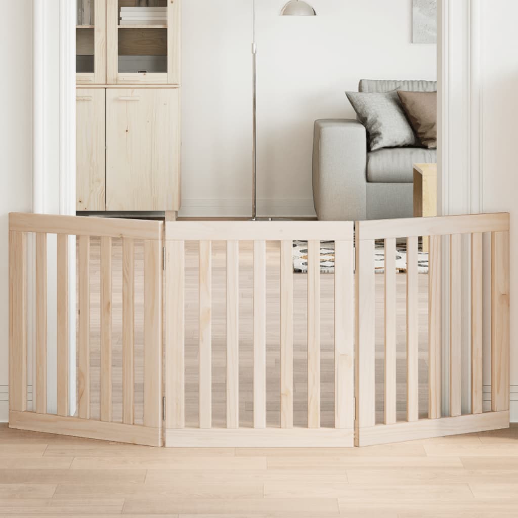 vidaXL Puerta para perros plegable de 3 paneles, 150 cm, madera de álamo