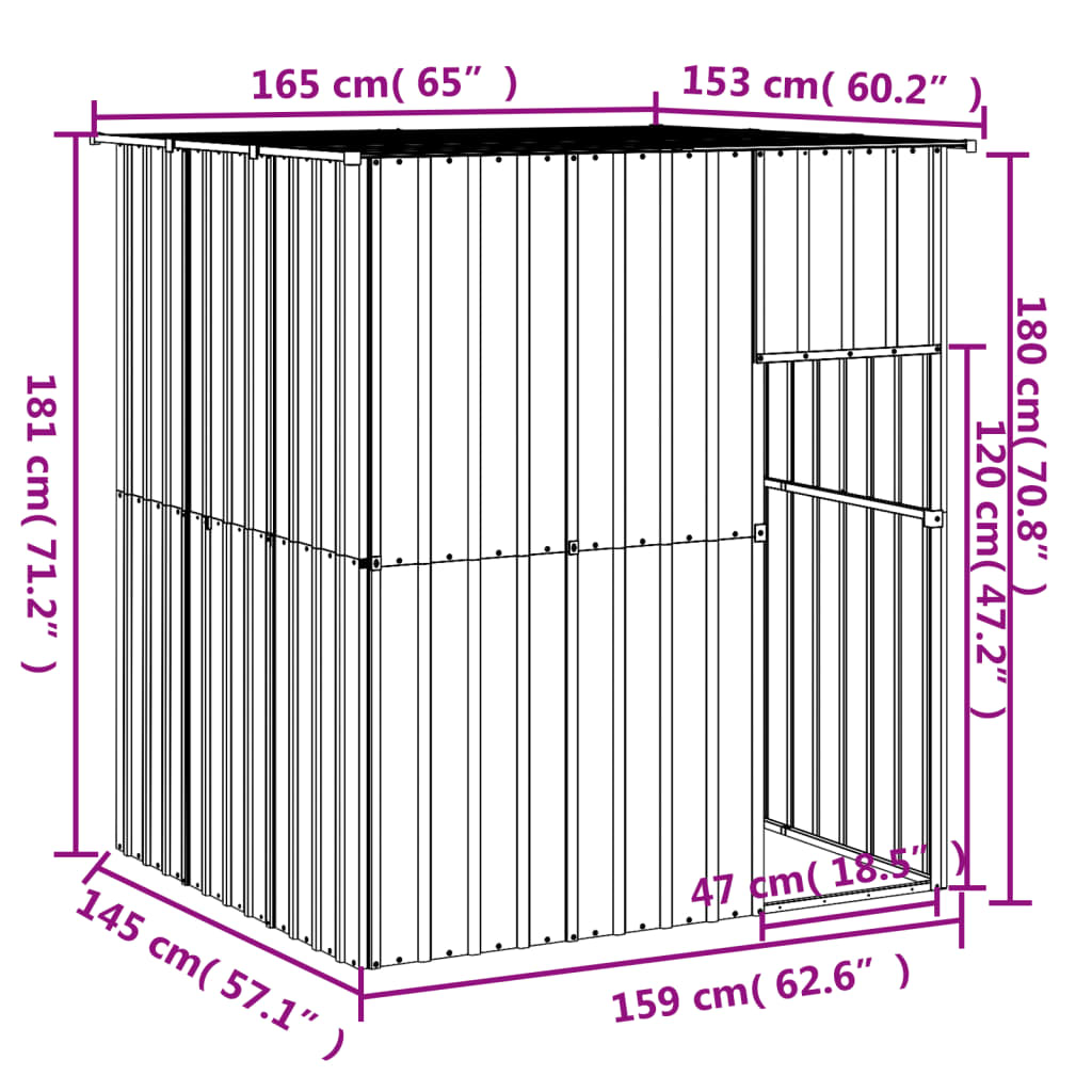 vidaXL Hundehütte mit Dach Anthrazit 165x153x181 cm Verzinkter Stahl - Image 5