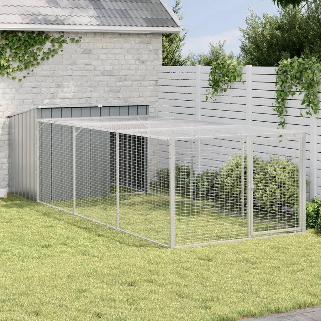 vidaXL Hundehütte mit Auslauf Anthrazit 153x396x110 cm Verzinkter Stahl