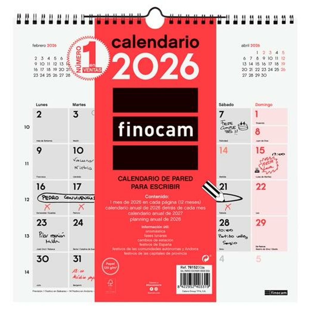 Calendario da parete Finocam Carta 2026 30 x 30 cm