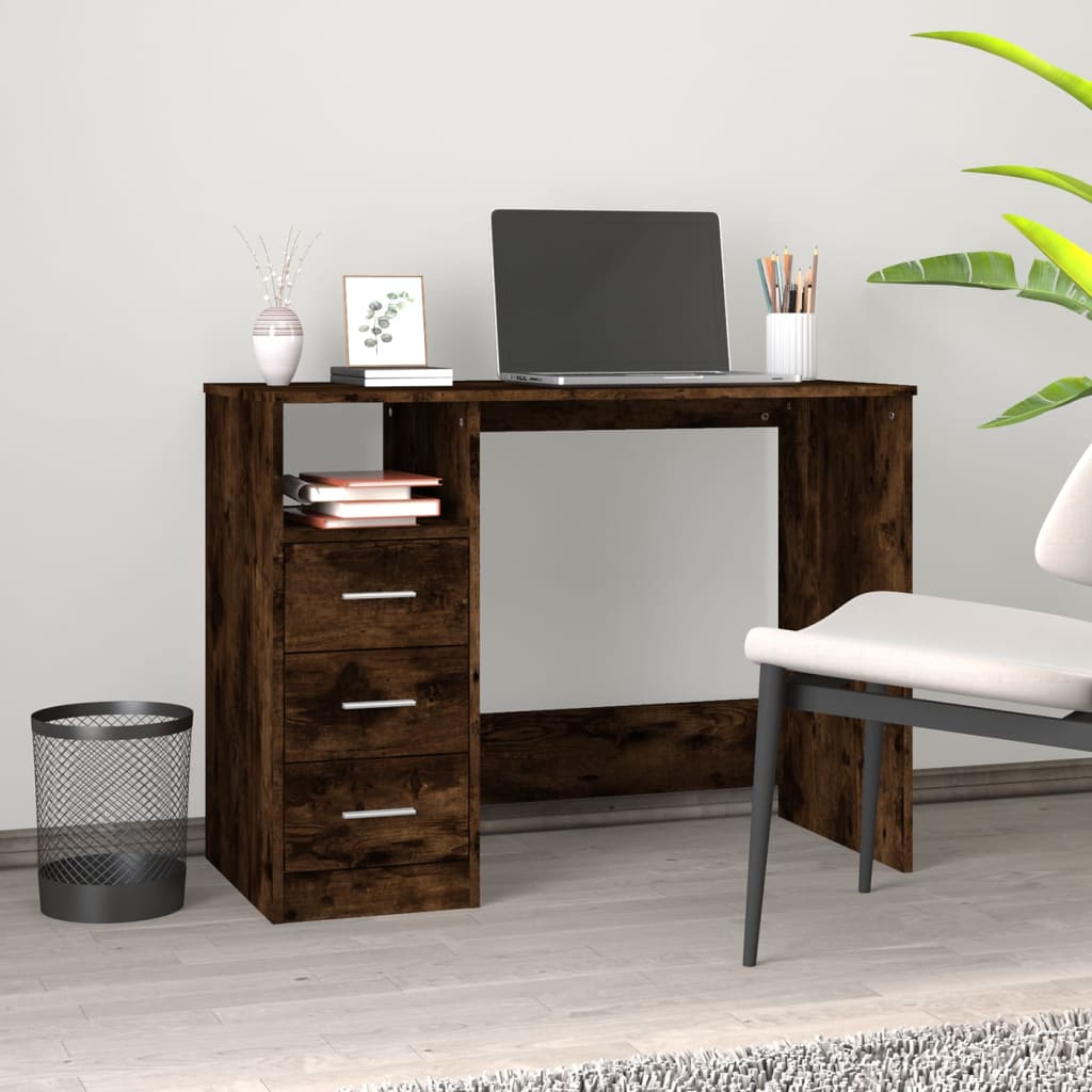 vidaXL Escritorio con cajones contrachapada roble ahumado 102x50x76 cm
