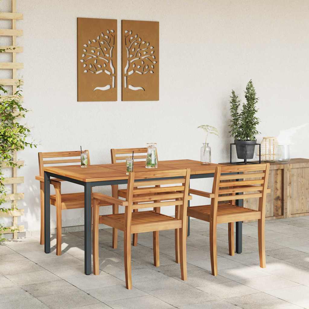 vidaXL Tables de jardin Naturel et noir 150 x 90 x 75 cm - Image 4