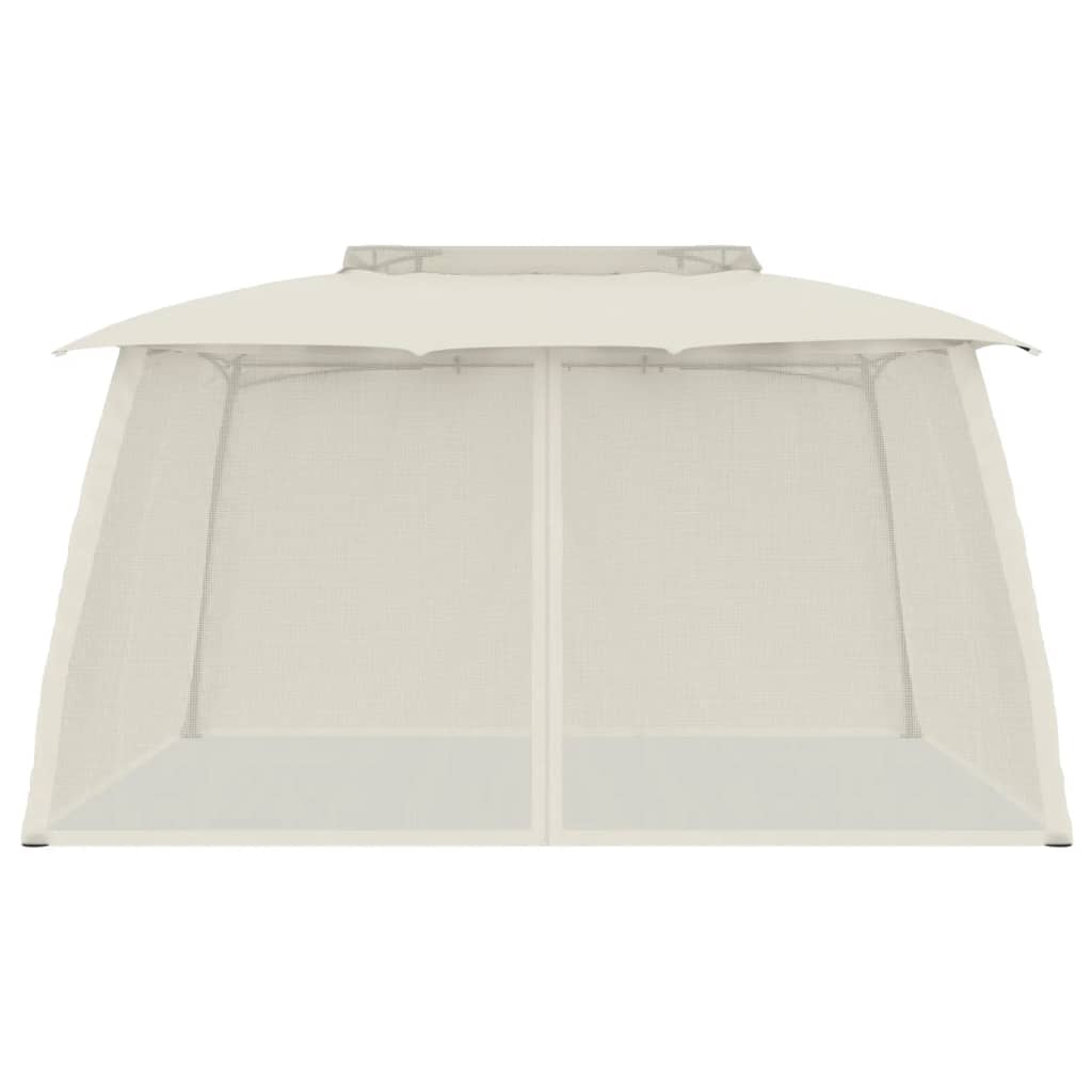vidaXL Pavillon mit Doppeldach & Netzwänden Creme 3,93x2,93 m Stahl - Image 3