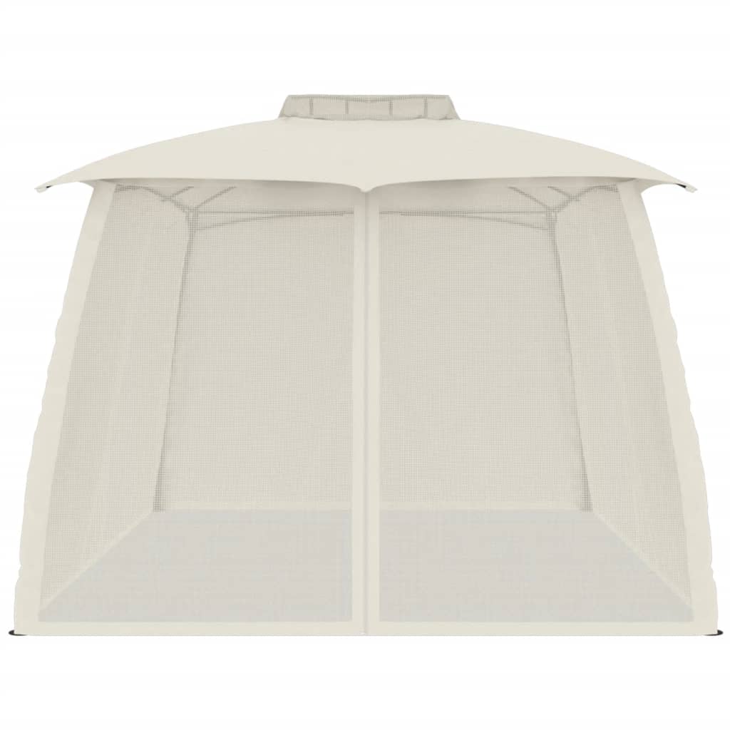 vidaXL Pavillon mit Doppeldach & Netzwänden Creme 3,93x2,93 m Stahl - Image 4