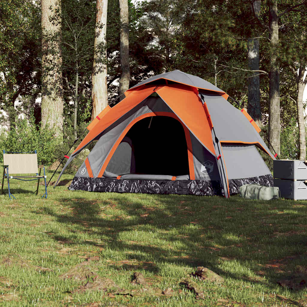 vidaXL Kuppel-Campingzelt 5 Personen Grau und Orange Quick Release - Image 3