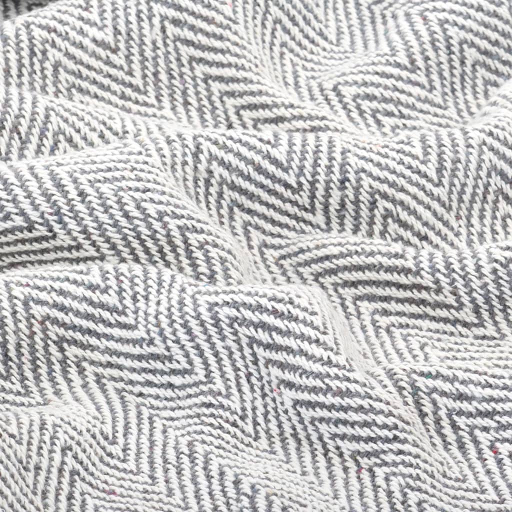 vidaXL Überwurf Baumwolle Fischgrätenmuster 160x210 cm Grau - Image 5