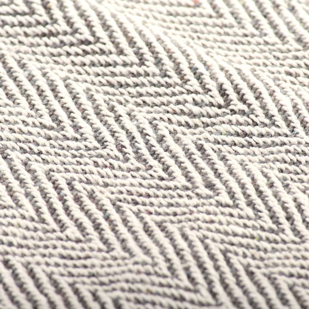 vidaXL Überwurf Baumwolle Fischgrätenmuster 160x210 cm Grau - Image 6