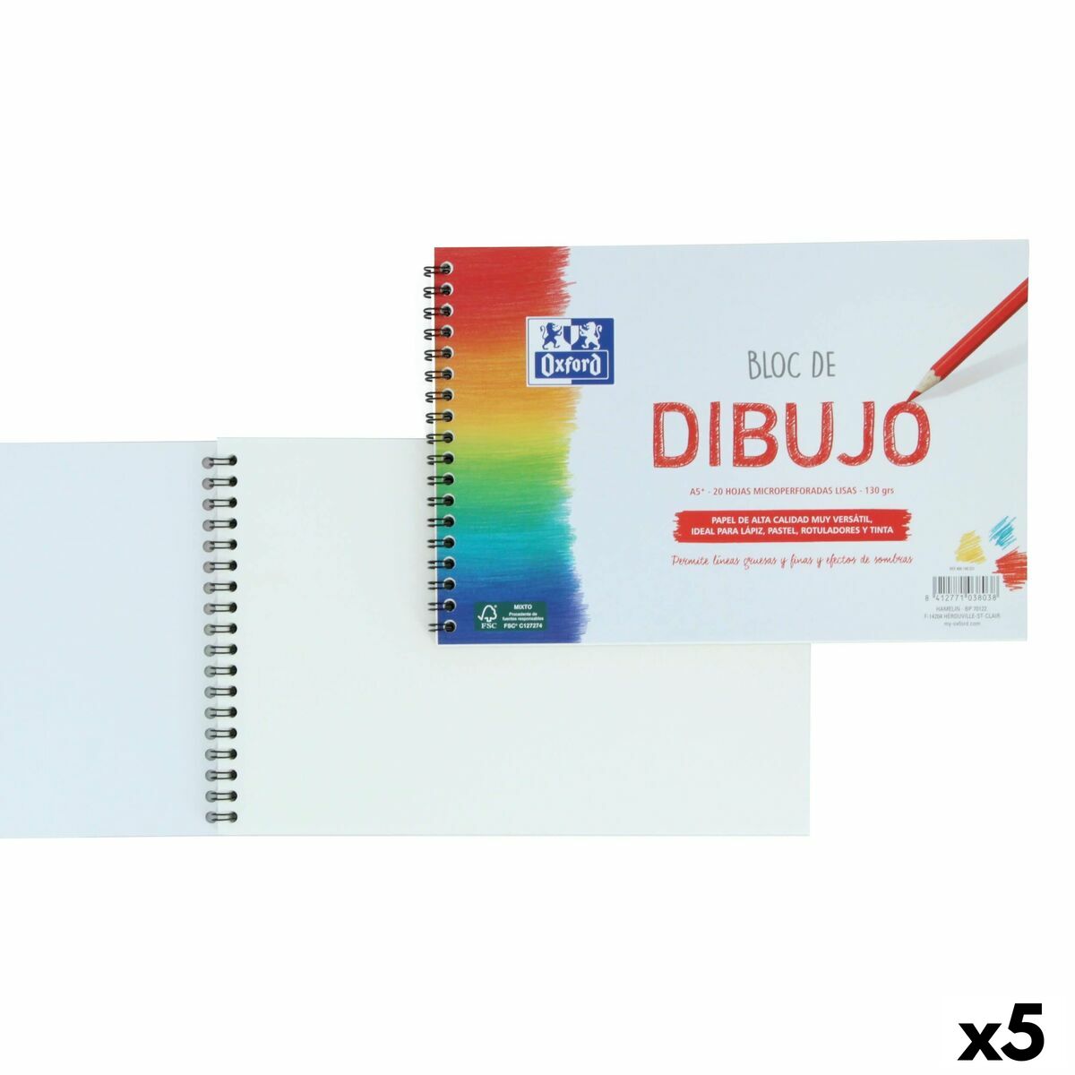 Blocco da disegno Oxford Bianco A5+ 20 Fogli (5 Unità )