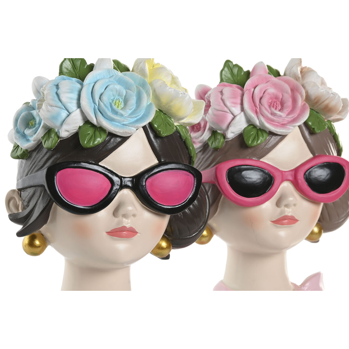 Statua Decorativa Home ESPRIT Azzurro Rosa Donna 14 x 10 x 20 cm (2 Unità)