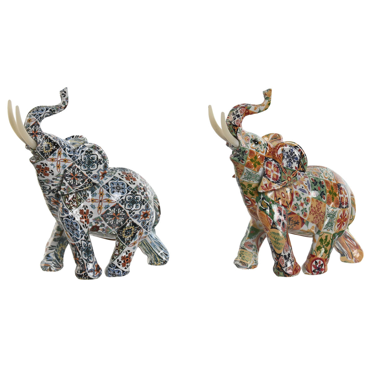 Statua Decorativa Home Esprit Multicolore Elefante Mediterraneo 16 X 7 X 17 Cm (2 Unità)