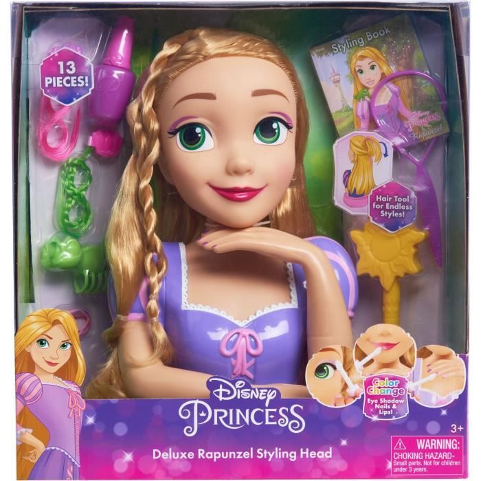 Testa Per Lo Styling - Disney - Rapunzel Deluxe - 12 Accessori - Flacone Di Vernice Finta - Guida All'acconciatura