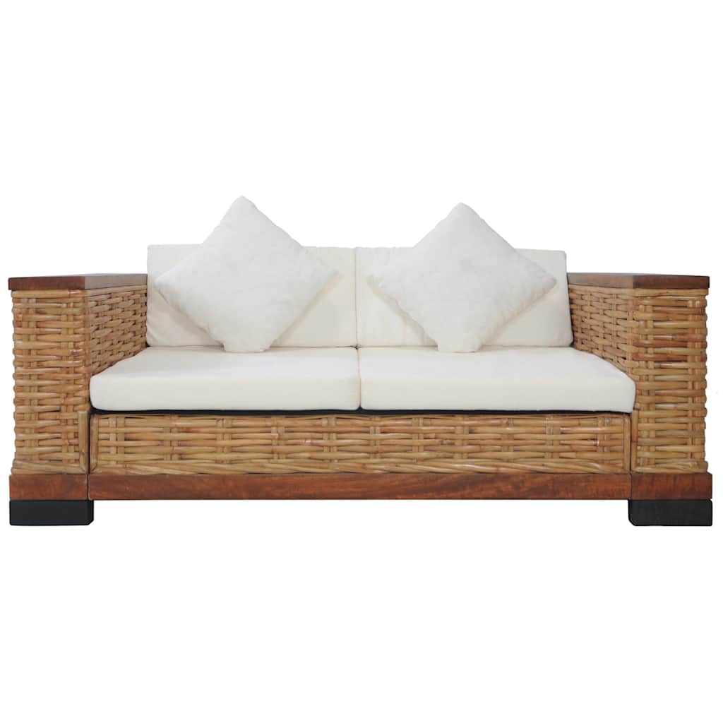 Set Di Divani 2 Pz Con Cuscini In Rattan Naturale Marrone