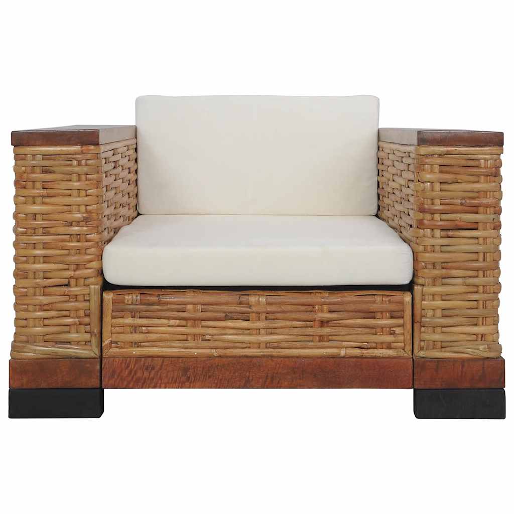 Set Di Divani 3 Pz Con Cuscini In Rattan Naturale Marrone