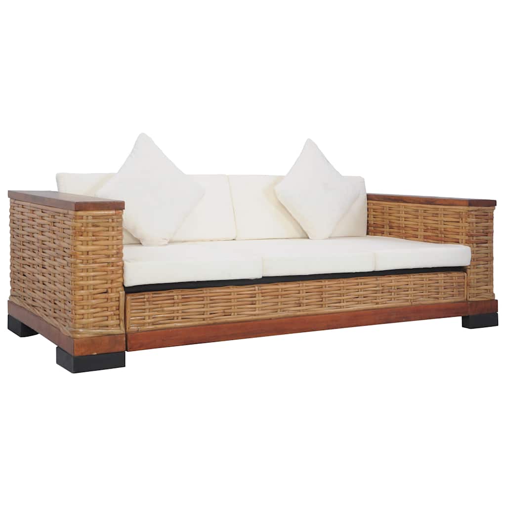 Set Di Divani 3 Pz Con Cuscini In Rattan Naturale Marrone - Image 4