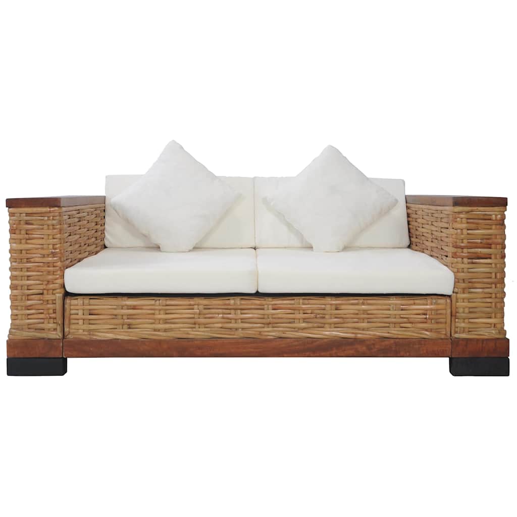 Set Di Divani 3 Pz Con Cuscini In Rattan Naturale Marrone - Image 3