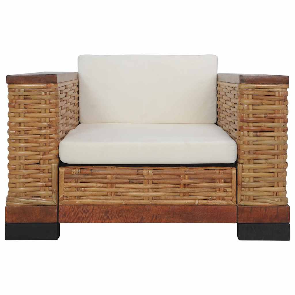 Set Di Divani 2 Pz Con Cuscini In Rattan Naturale Marrone
