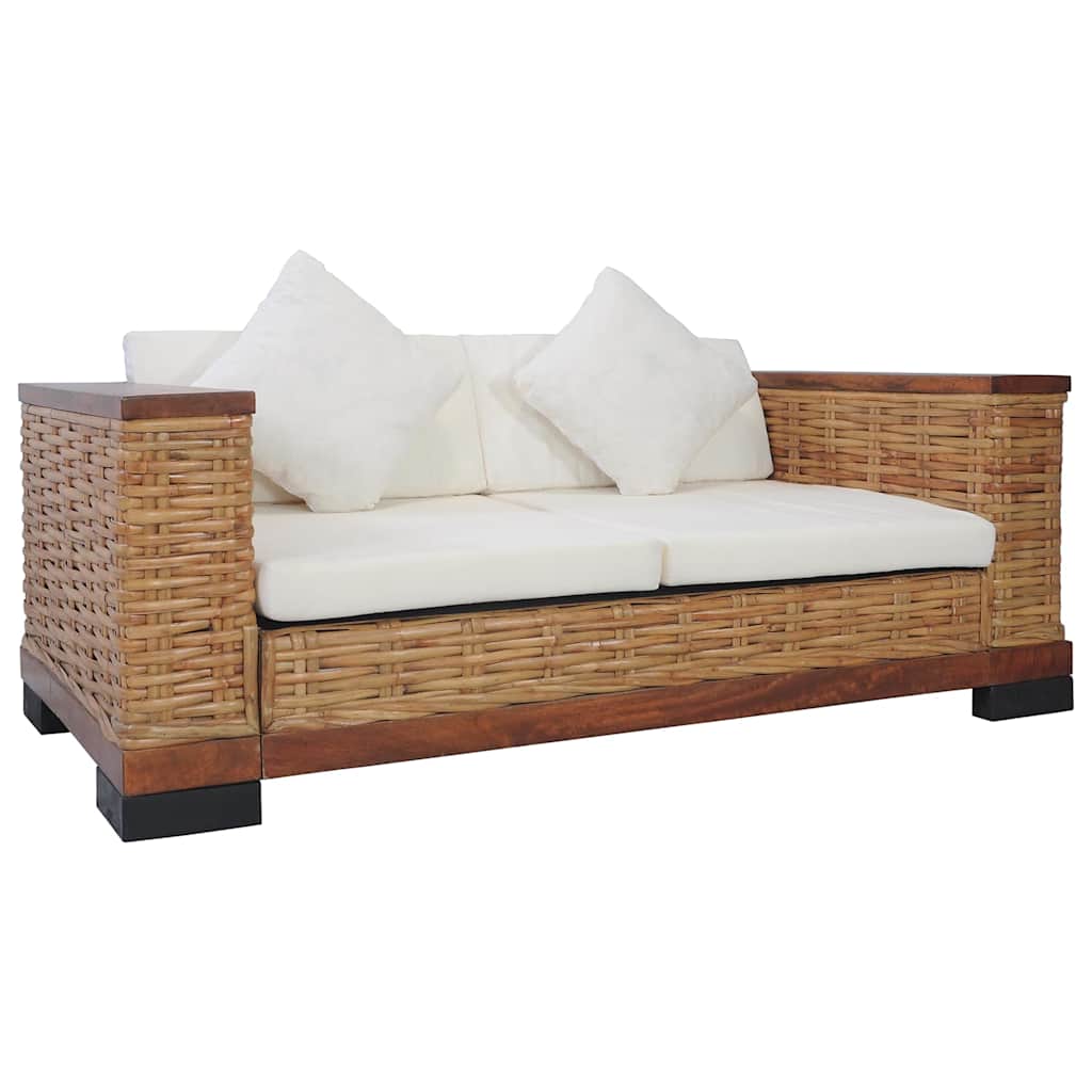 Set Di Divani 3 Pz Con Cuscini In Rattan Naturale Marrone - Image 5