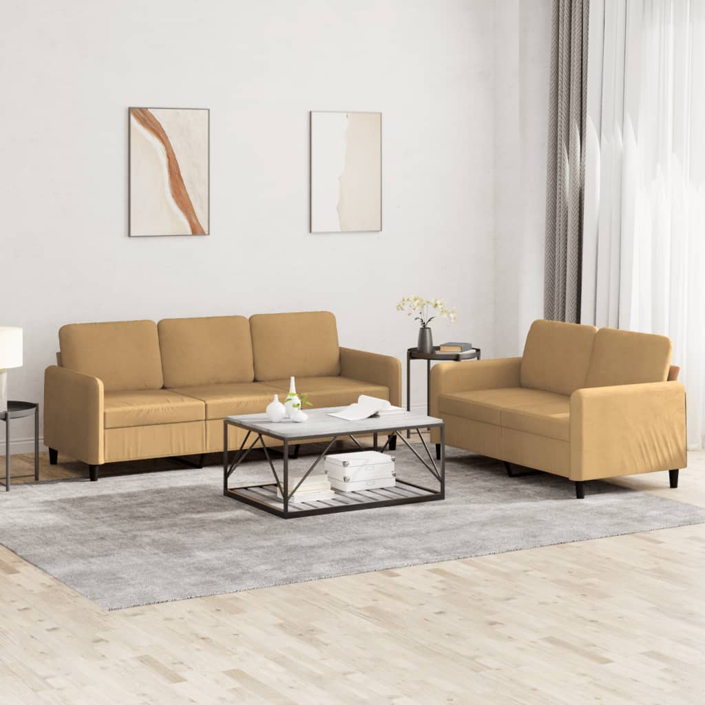 Set Di Divani 2 Pz Marrone In Velluto