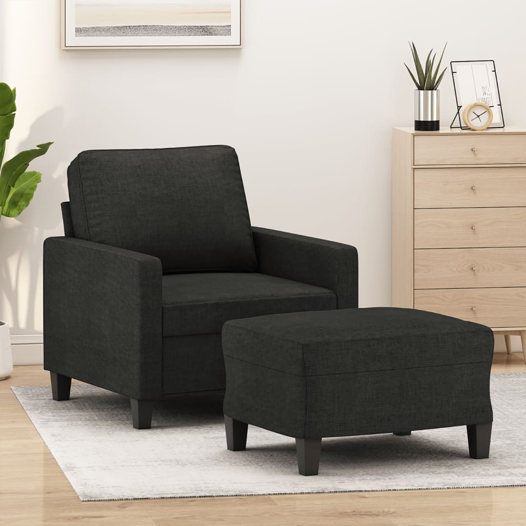 Poltrona Con Poggiapiedi Nero 60 Cm In Tessuto